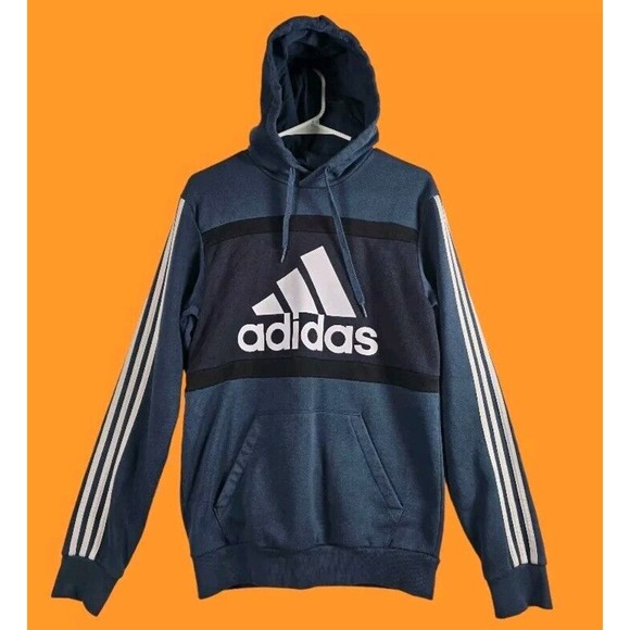 Adidas mens Essentials CB Fleece Hoodie Pullover Sweatshirt Medium Navy‎ Blue - Picture 1 of 4